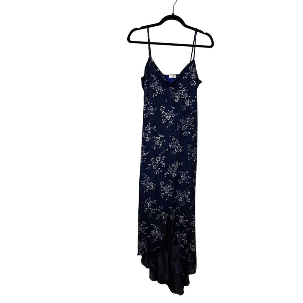 Charlotte Russe High Low Maxi Dress Sz L Y2K Floral Glitter Babydoll Whimsigoth‎